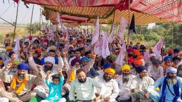Farmers protest over the farm reform bills in Punjab. 