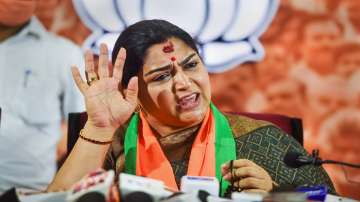 Actor-turned-politician Khushbu Sundar addresses a press conference in Chennai on Tuesday. Khushbu joined the BJP on Monday.