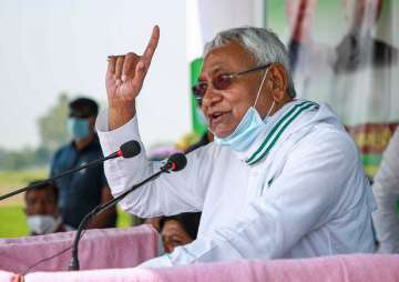 Bihar CM Nitish Kumar addressing a poll rally