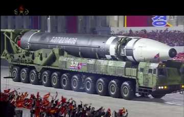 This image made from video broadcasted by North Korea's KRT, shows a military parade with what appears to be possible new intercontinental ballistic missile at the Kim Il Sung Square in Pyongyang, Saturday, Oct. 10, 2020. North Korean leader Kim Jong Un warned Saturday that his country would “fully mobilize” its nuclear force if threatened as he took center stage at a massive military parade to mark the 75th anniversary of the country’s ruling party.?
?