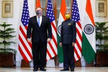 External Affairs Minister S Jaishankar with US Secretary of State Mike Pompeo prior to a meeting in New Delhi, Monday, Oct. 26, 2020.