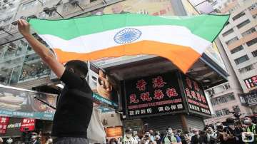 Hong Kong protesters display India's national flag on Chinese National Day