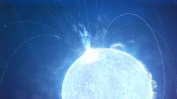 This image from video animation provided by NASA in November 2020 depicts a powerful X-ray burst erupting from a magnetar – a supermagnetized version of a stellar remnant known as a neutron star. A radio burst detected April 28, 2020, occurred during a flare-up like this on a magnetar called SGR 1935. The radio signal was more powerful than any previously seen in our galaxy. The simultaneous X-ray and radio events implicate magnetars as a likely source of mysterious fast radio bursts observed from other galaxies.?
?