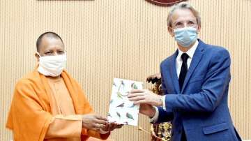 Uttar Pradesh Chief Minister Yogi Adityanath and Ambassador of France to India Emmanuel Lenain