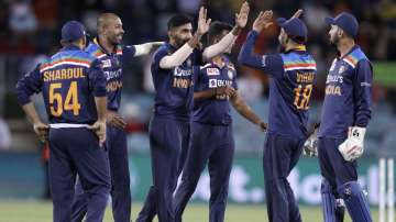 Team India celebrate after win against Australia in 3rd ODI