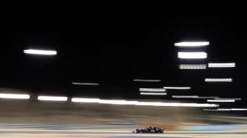 Mercedes driver George Russell of Britain steers his car during the first free practice at the Formula One Bahrain International Circuit in Sakhir, Bahrain, Friday, Dec. 4