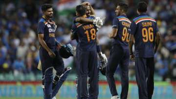 India celebrate win in second T20I against Australia