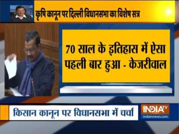 Delhi CM Arvind Kejriwal tore copy of farm law while speakin during the special one-day session of the Assembly.