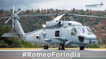 American firm Lockheed Martin shares first picture of the MH-60 Romeo multi-role helicopter for the Indian Navy in Indian colours.
