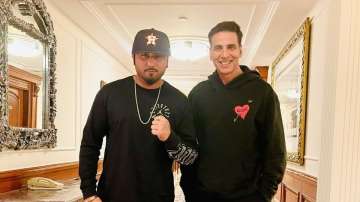Akshay Kumar and Yo Yo Honey Singh pose for a happy picture as they catchup in Delhi