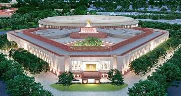 In this file photo dated Dec. 5, 2020, a model of the proposed new Parliament building, in New Delhi. 