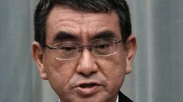 In this Sept. 17, 2020, file photo, Taro Kono, newly appointed minister in charge of Administrative Reform speaks during a press conference at the prime minister's official residence n Tokyo.