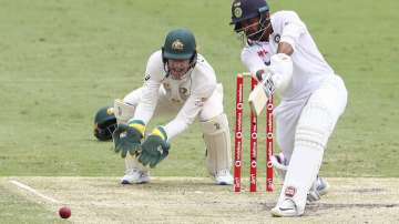 India's Shardul Thakur bats during play on day three of the fourth cricket test between India and Australia at the Gabba, Brisbane, Australia, Sunday, Jan. 17