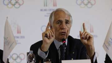 In this April 6, 2019 file photo, President of the Italian National Olympic Committee, CONI, Giovanni Malago'