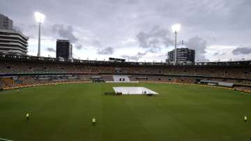 A general view as rain delays play during day four of the 4th Test Match in the series between Australia and India at The Gabba on January 18