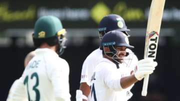 Shardul Thakur of India celebrates his half century during day three of the 4th Test Match in the series between Australia and India at The Gabba on January 17