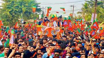 BJP leader Suvendu Adhikari during a roadshow from Mecheda Bypass to Central Bus Stand in Kanthi, East Midnapore district. (File Photo)