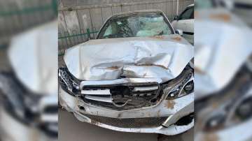 The Mercedes was being driven at a high speed when it rammed into the scooty.