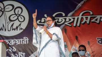 West Bengal Chief Minister Mamata Banerjee addresses a public rally at Kalna, in Burdwan district.