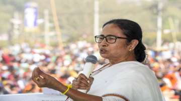 West Bengal Chief Minister Mamata Banerjee addresses a public meeting, at Sahaganj in Hooghly district.