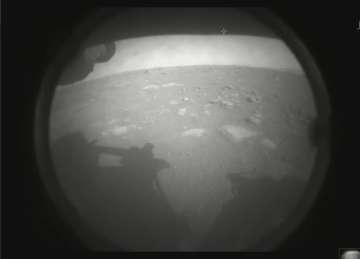 Perseverance rover showing the surface of Mars, just after landing in the Jezero crater, on Thursday