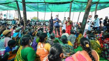 Congress President Rahul Gandhi interacts with fishermen community in Puducherry.