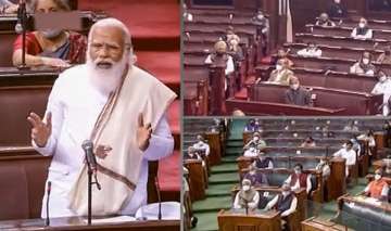 Prime Minister Narendra Modi speaks in the Rajya Sabha during ongoing Budget Session of Parliament