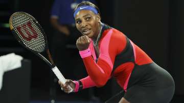 United States' Serena Williams reacts after winning a point against Romania's Simona Halep during their quarterfinal match at the Australian Open tennis championship in Melbourne, Australia, Tuesday, Feb. 16