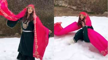VIDEO: Shehnaaz Gill twirls and falls in snow while shooting in Kashmir