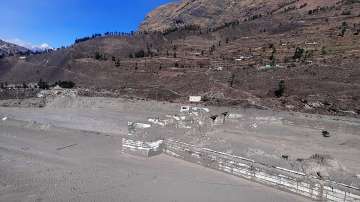 A view of the damaged Dhauliganga hydropower project at Reni village in Chamoli district after portion of Nanda Devi glacier broke off in Tapovan area of the northern state of Uttarakhand.