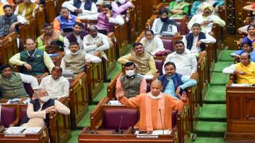 Uttar Pradesh Chief Minister Yogi Adityanath speaks during the Budget Session of UP Assembly, in Lucknow.