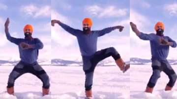 Canada man doing bhangra at frozen lake 