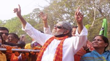 Veteran actor and BJP leader Mithun Chakraborty during a roadshow in support of party candidate Sonali Murmu, in West Midnapore.