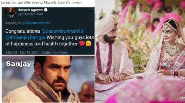 Mayank Agarwal tags Sanjay Bangar instead of Jasprit Bumrah's wife Sanjana in wedding post