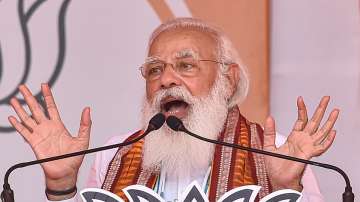 Prime Minister Narendra Modi addresses rally in support of BJP candidates, ahead of State Assembly polls, at BNR Ground, Kharagpur in West Midnapore district.