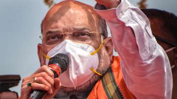 Union Home Minister Amit Shah during an election campaign in support of BJP candidates, ahead of the 6th phase of West Bengal Assembly polls, at Nakashipara, in Nadia district.