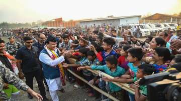 Assam Minister Himanta Biswa Sarmah during an election campaign rally, in Mazbat on March 28.