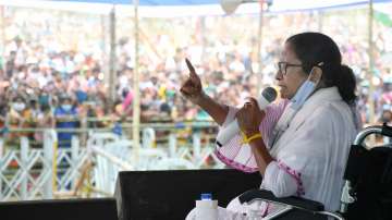 West bengal Chief Minister Mamata Banerjee address during an election rally, ahead of the 6th phase of West Bengal Assembly polls, in Krishnanagar South, Nadia district.