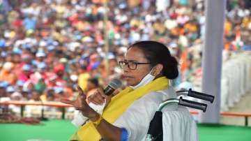 West Bengal Chief Minister Mamata Banerjee addresses an election rally at Baneswar in Cooch Behar district.