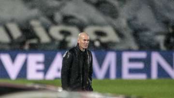 Real Madrid's head coach Zinedine Zidane looks on during the Spanish La Liga soccer match between Real Madrid and Betis at the Alfredo di Stefano stadium in Madrid, Spain, Saturday, April 24