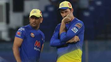 MS Dhoni with CSK head coach Stephen Fleming