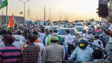 Farmers block traffic at Ghazipur border after Bharatiya Kisan Union (BKU) leader Rakesh Tikaits convoy was allegedly attacked in Rajasthans Alwar, during their ongoing agitation against three farm laws, in New Delhi.