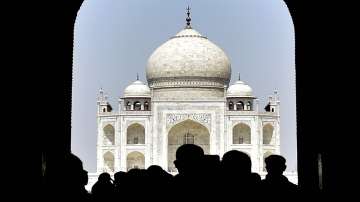 Visitors at the historic Taj Mahal in Agra.