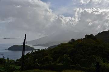 Ash rises into the air as La Soufriere volcano erupts on the eastern Caribbean island of St. Vincent