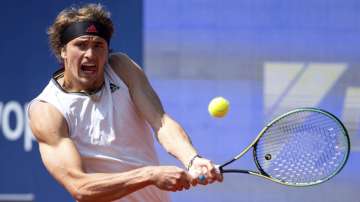 Alexander Zverev from Germany returns the ball to Ricardas Berankis of Lithuania during their second round tennis match at the ATP tennis tournament in Munich, Germany, Wednesday, April 28