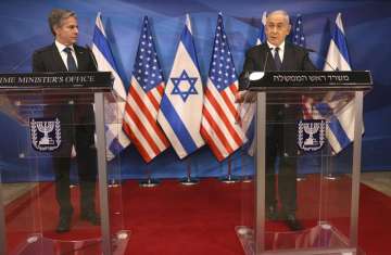 Israeli Prime Minister Benjamin Netanyahu, right, and U.S. Secretary of State Anthony Blinken hold a joint press conference in Jerusalem on Tuesday, May 25, 2021, days after an Egypt-brokered truce halted fighting between the Jewish state and the Gaza Strip's rulers Hamas. 
 