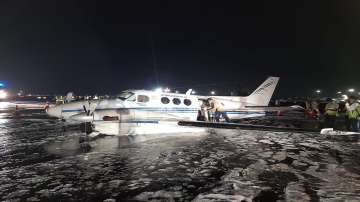 The aircraft landed on its belly at Mumbai airport.