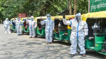 Three wheeler auto union starts the Auto Ambulance service for COVID-19 patients in Lucknow.