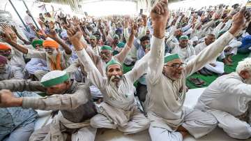 Farmers raise slogans during a panchayat on the National Highway-9, near Ghazipur in New Delhi. (Representational image)