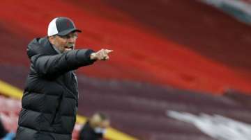 Liverpool's manager Jurgen Klopp reacts during the English Premier League soccer match between Liverpool and Southampton at Anfield stadium in Liverpool, England, Saturday, May 8, 2021